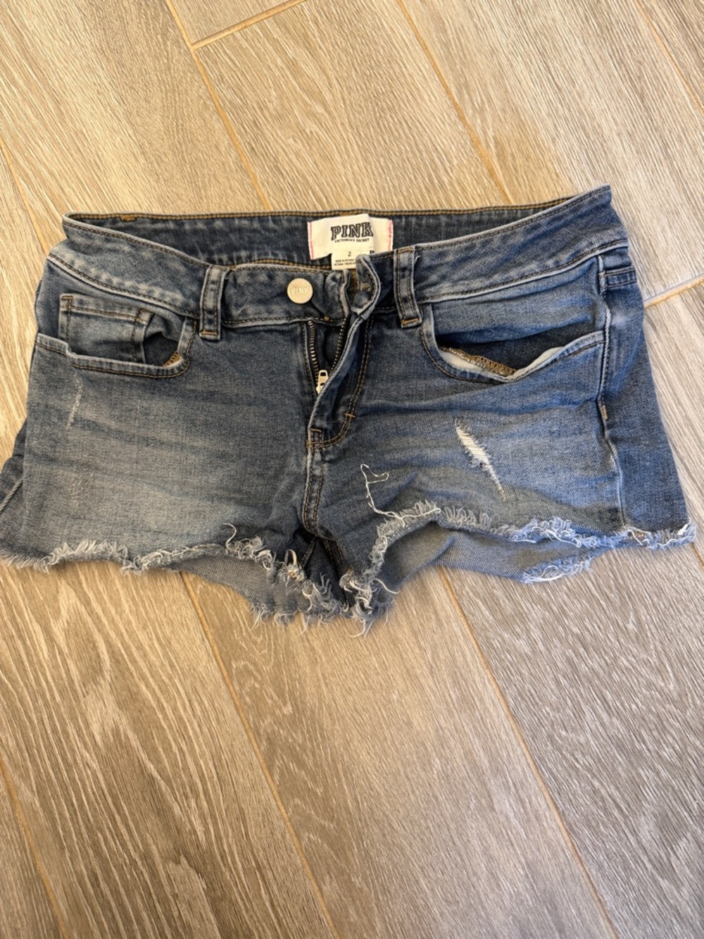 PINK Victoria's Secret Frayed Distressed Denim Shorts - Blue